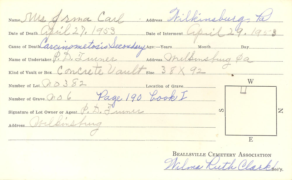 burial card